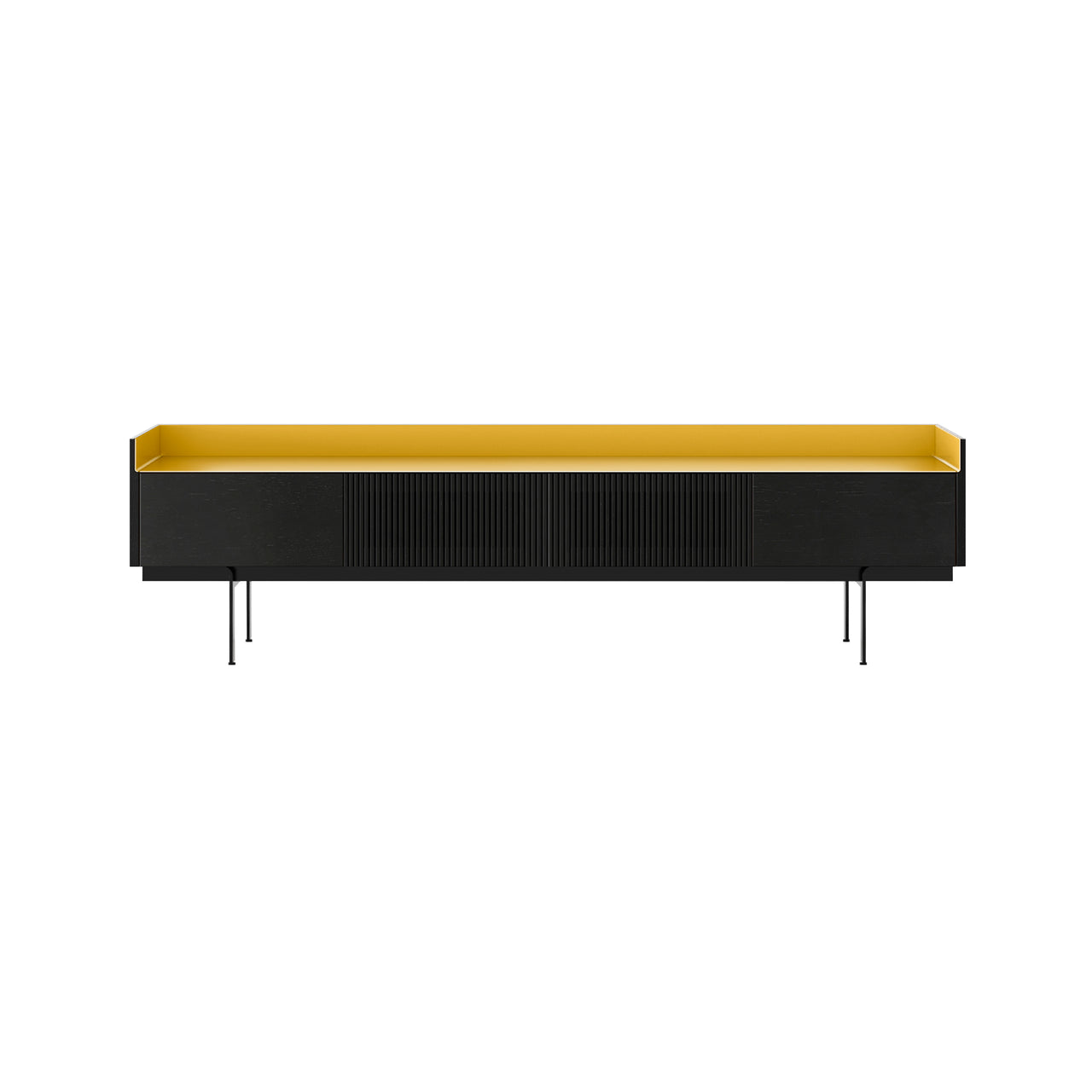 Stockholm STH453 Slim Sideboard: Composition 3 + Ebony Stained Oak + Anodized Aluminum Gold + Black