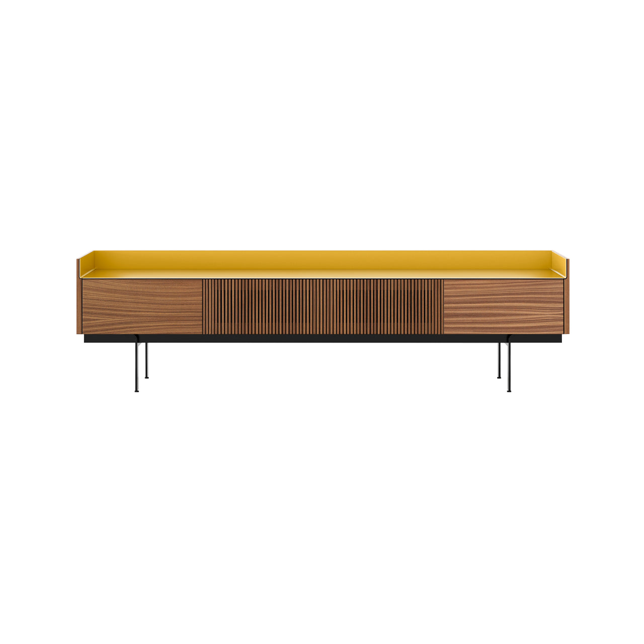 Stockholm STH453 Slim Sideboard: Composition 3 + Super-Matt Walnut + Anodized Aluminum Gold + Black