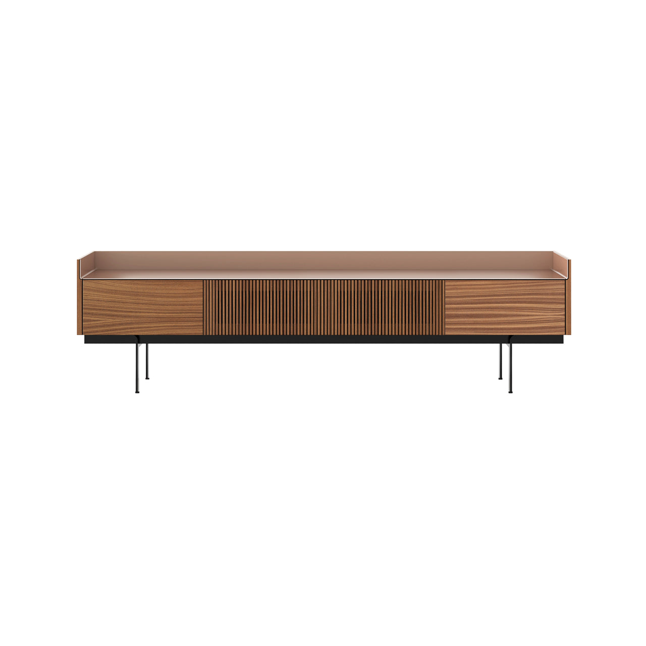 Stockholm Slim Sideboard: STH453 + Walnut Stained Walnut + Anodized Aluminum Pale Rose + Black