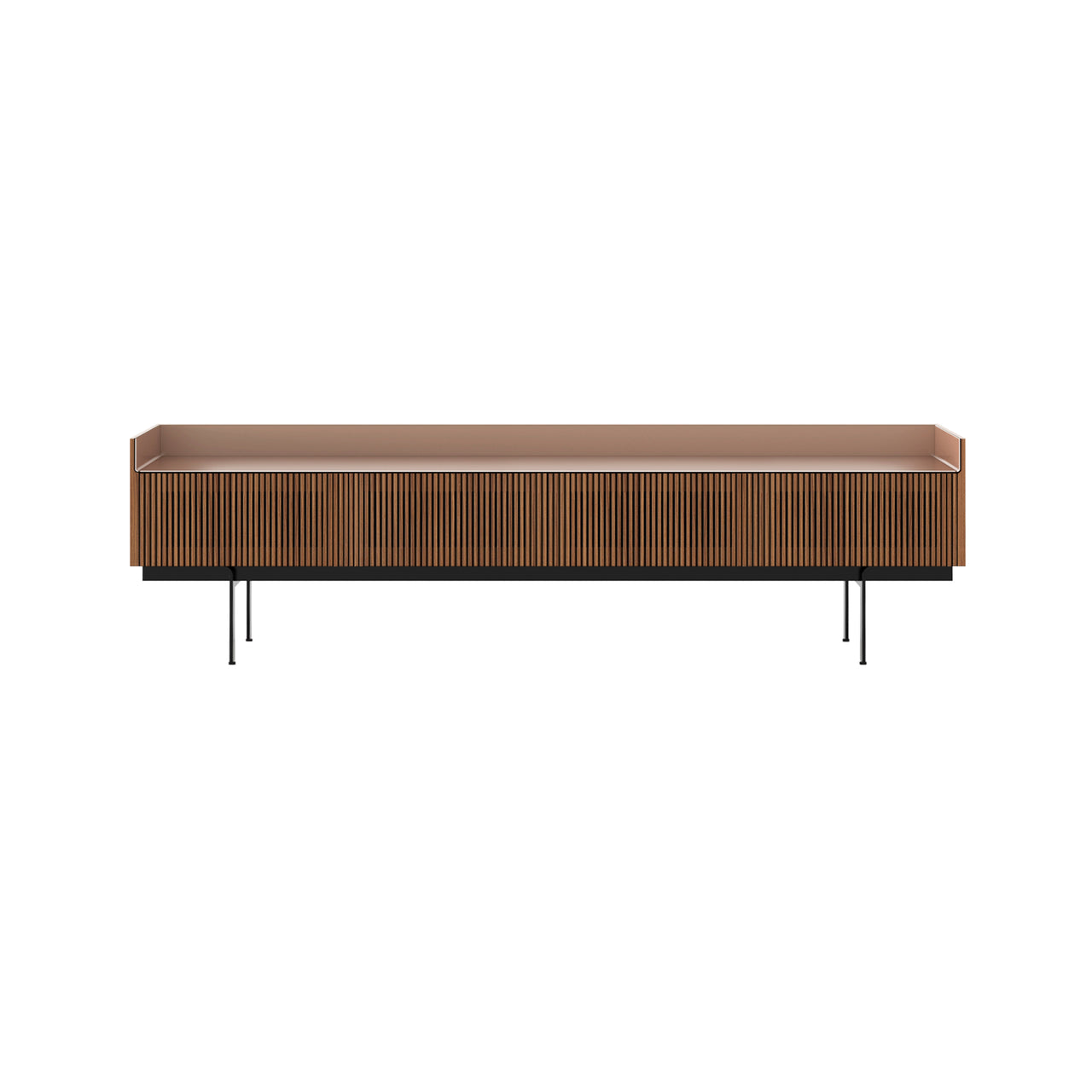 Stockholm STH454 Slim Sideboard: Composition 3 + Super-Matt Walnut + Anodized Aluminum Pale Rose + Black