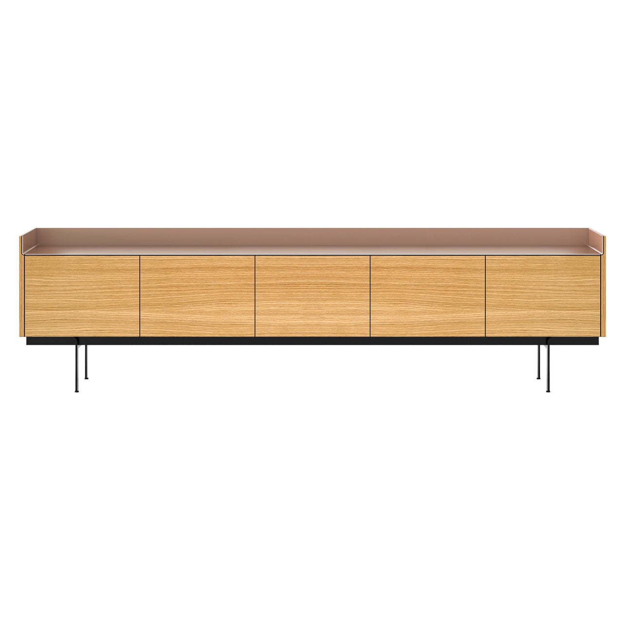 Stockholm STH503 Sideboard: Composition 3 + Super-Matt Oak + Anodized Aluminum Pale Rose + Black