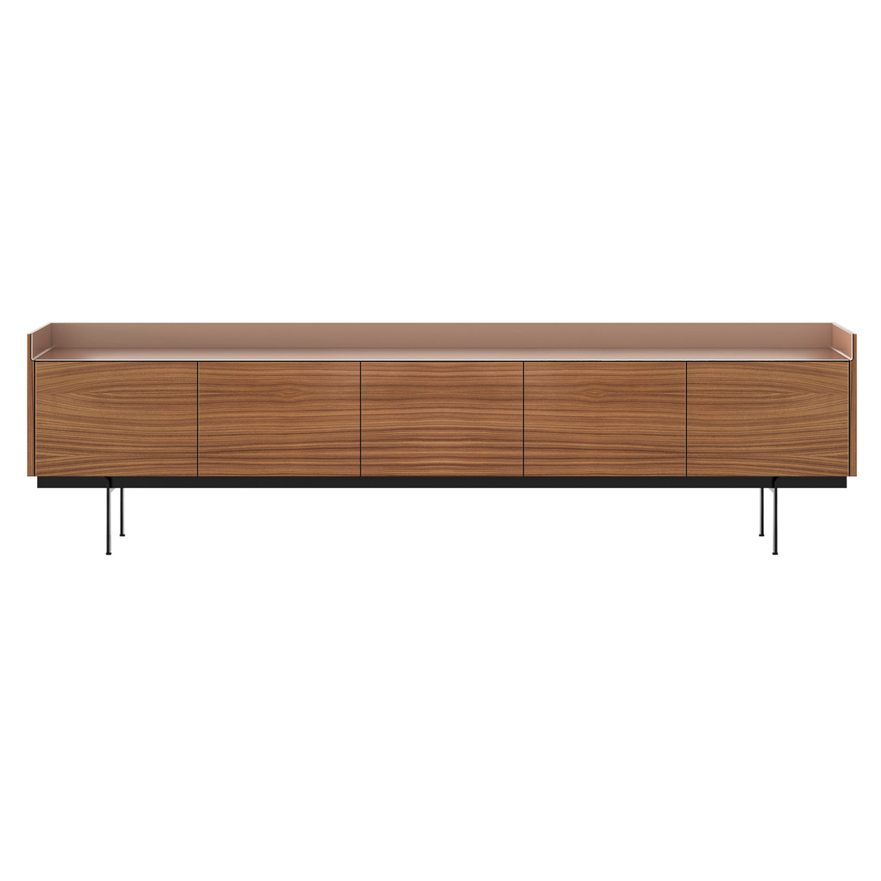 Stockholm STH503 Sideboard: Composition 3 + Super-Matt Walnut + Anodized Aluminum Pale Rose + Black
