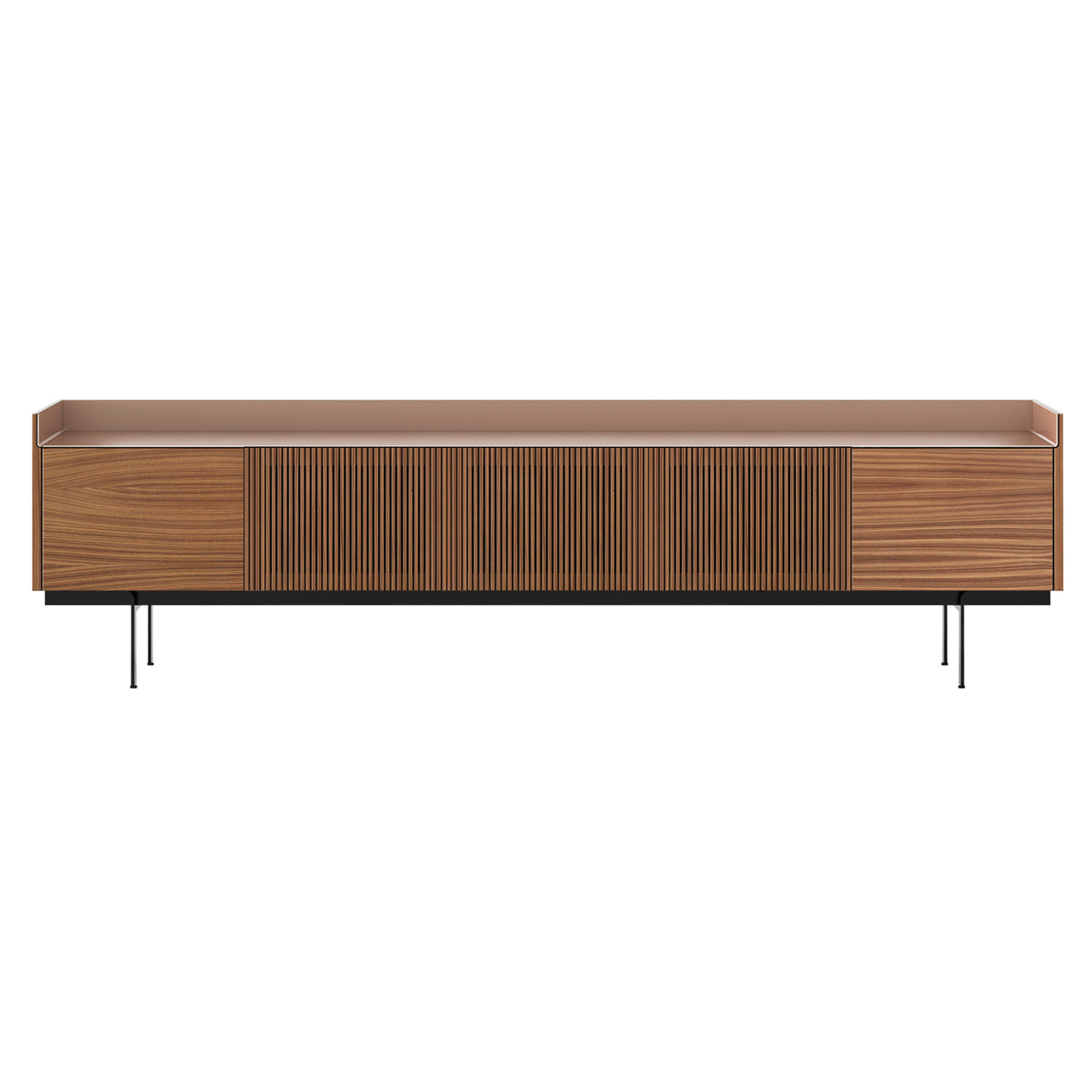 Stockholm STH504 Technic Sideboard: Composition 3 + Super-Matt Walnut + Anodized Aluminum Pale Rose + Black