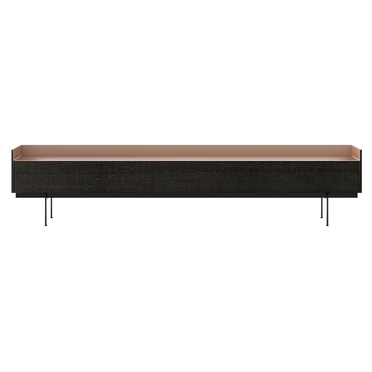 Stockholm Slim Sideboard: STH553 + Dark Grey Stained Oak + Anodized Aluminum Pale Rose + Black