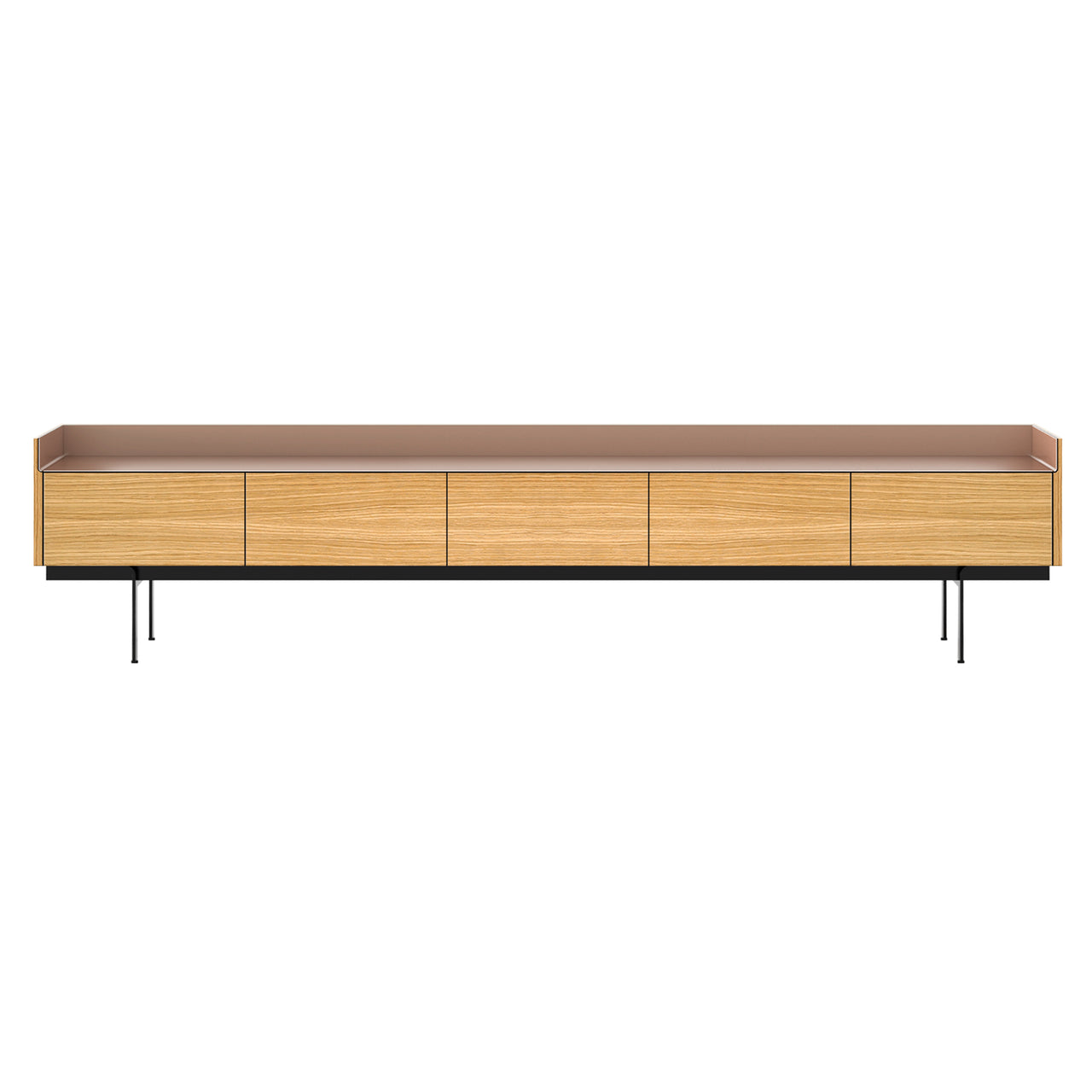 Stockholm Slim Sideboard: STH553 + Super-Matt Oak + Anodized Aluminum Pale Rose + Black