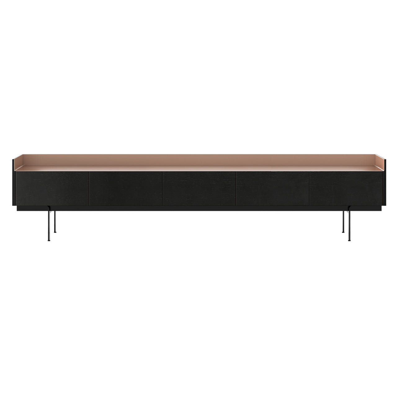 Stockholm Slim Sideboard: STH553 + Ebony Stained Oak + Anodized Aluminum Pale Rose + Black