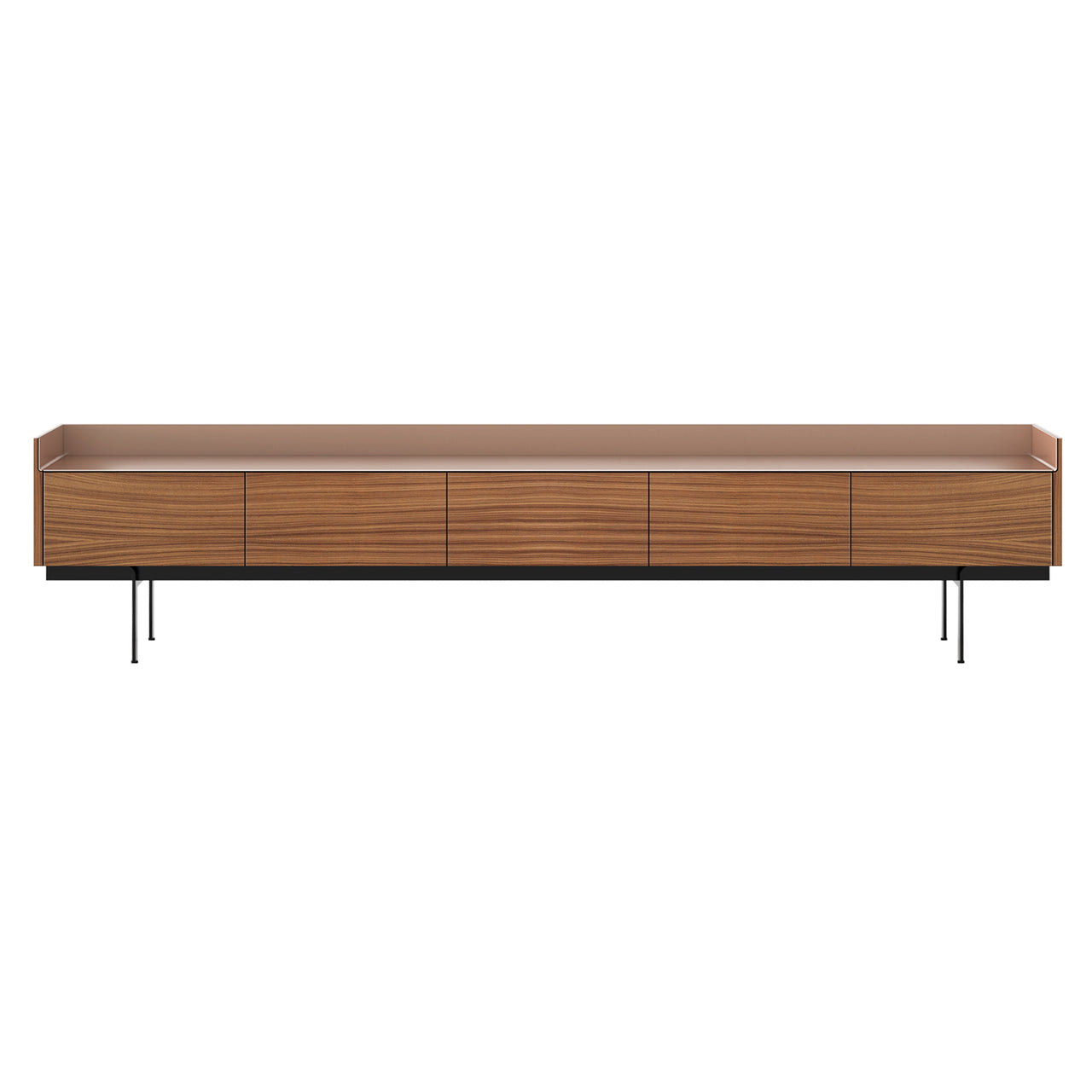 Stockholm Slim Sideboard: STH553 + Walnut Stained Walnut + Anodized Aluminum Pale Rose + Black