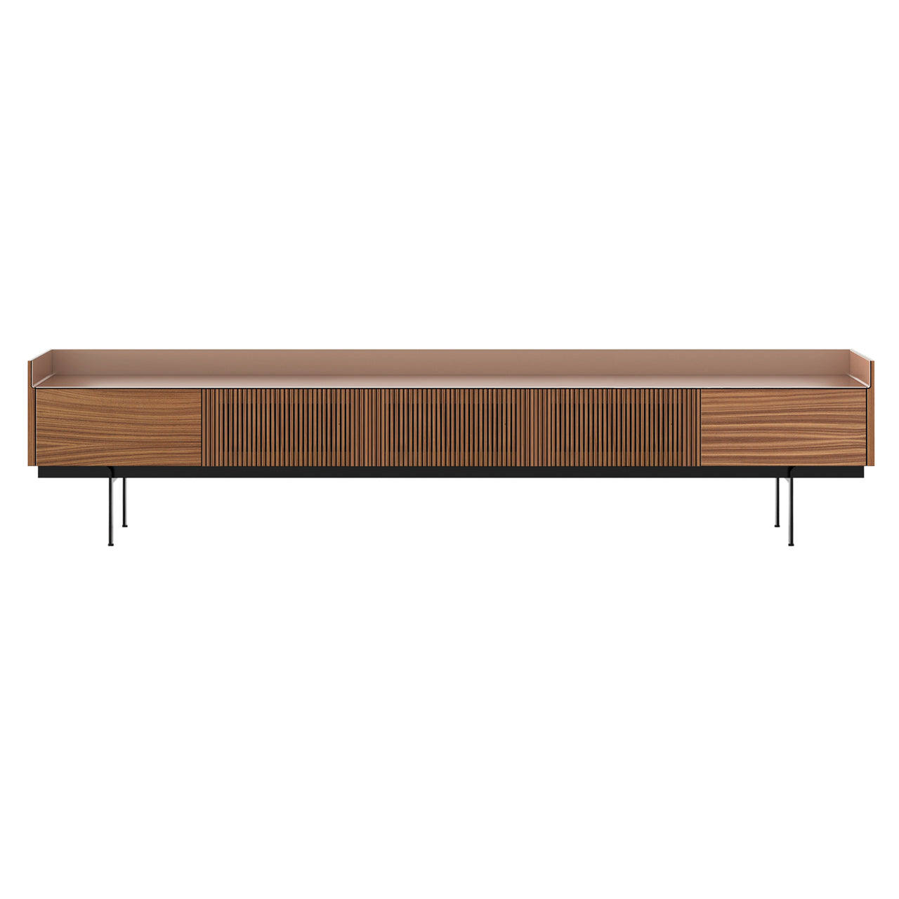 Stockholm STH556 Slim Sideboard: Composition 3 + Super-Matt Walnut + Anodized Aluminum Pale Rose + Black