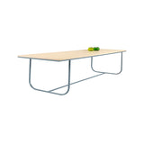 Tati Overhang Dining Table: Small + White Stained Oak + Nordic Blue