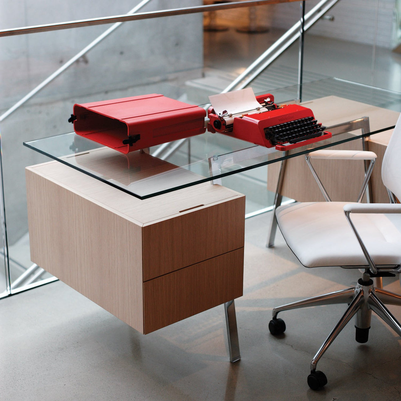 Homework 2 Desk: Double Drawer Left and File Drawer Right with Glass Top