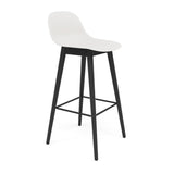 Fiber Bar + Counter Stool with Backrest: Wood Base + Bar + Black + Natural White