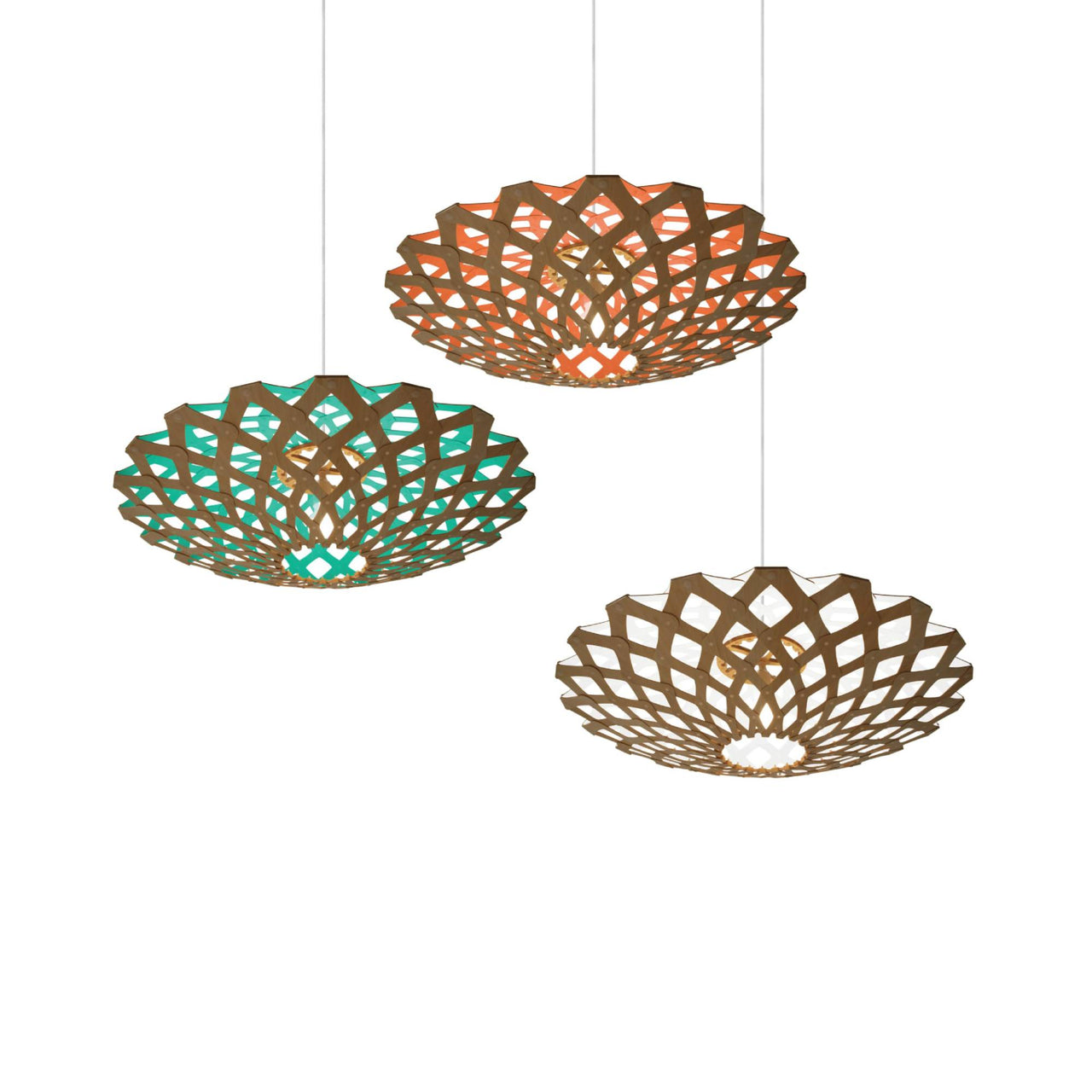 Flax Pendant Light: Large: Bamboo + Aqua + Orange + White + White