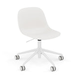 Fiber Side Chair: Swivel Base with Castors & Gaslift + Recycled Shell + White + Natural White