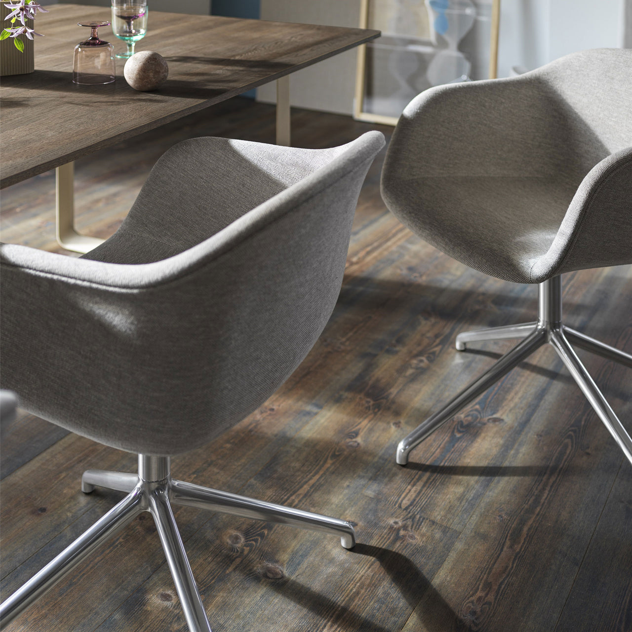 Fiber Armchair: Swivel Base + Recycled Shell + Upholstered