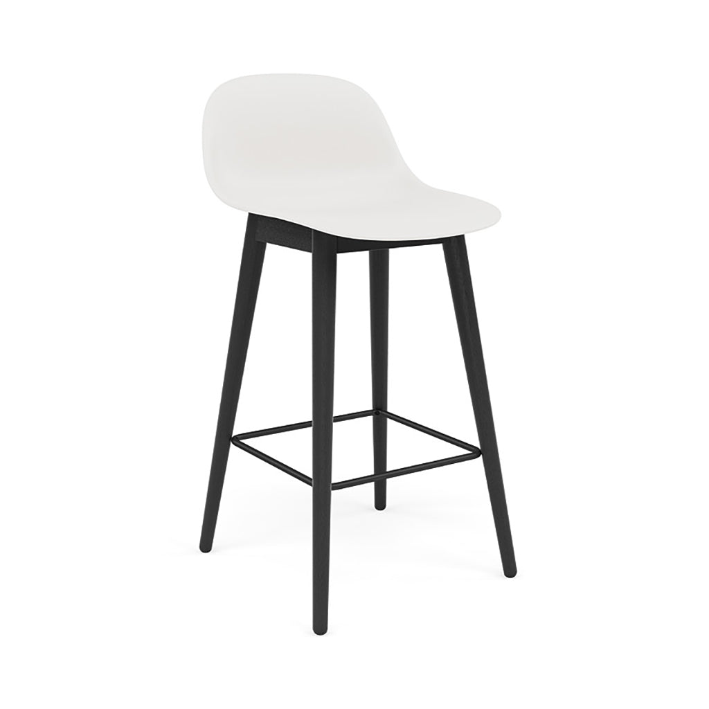 Fiber Bar + Counter Stool with Backrest: Wood Base + Counter + Black + Natural White