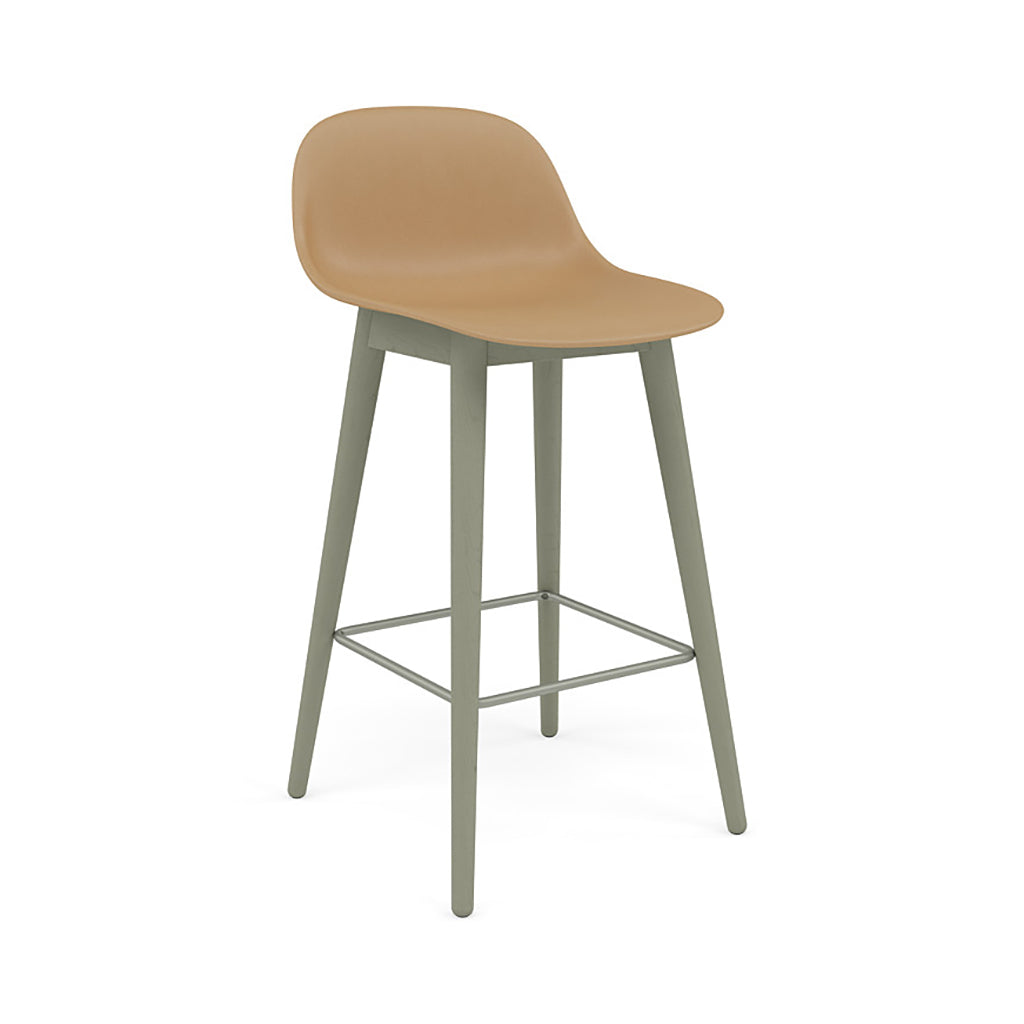 Fiber Bar + Counter Stool with Backrest: Wood Base + Counter + Dusty Green + Ochre