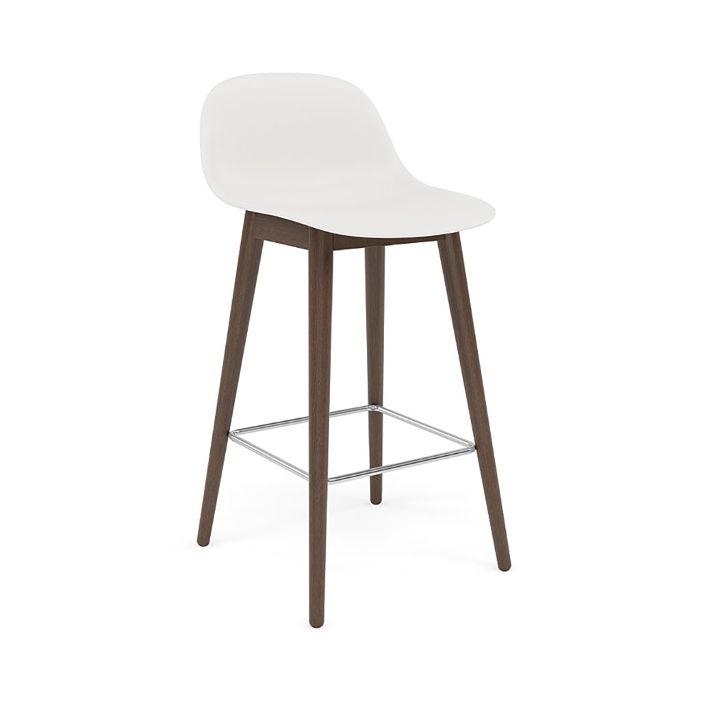 Fiber Bar + Counter Stool with Backrest: Wood Base + Counter + Stained Dark Brown + Natural White
