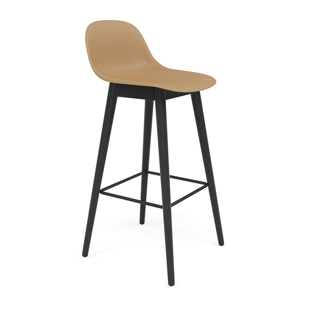 Fiber Bar + Counter Stool with Backrest: Wood Base + Bar + Black + Ochre