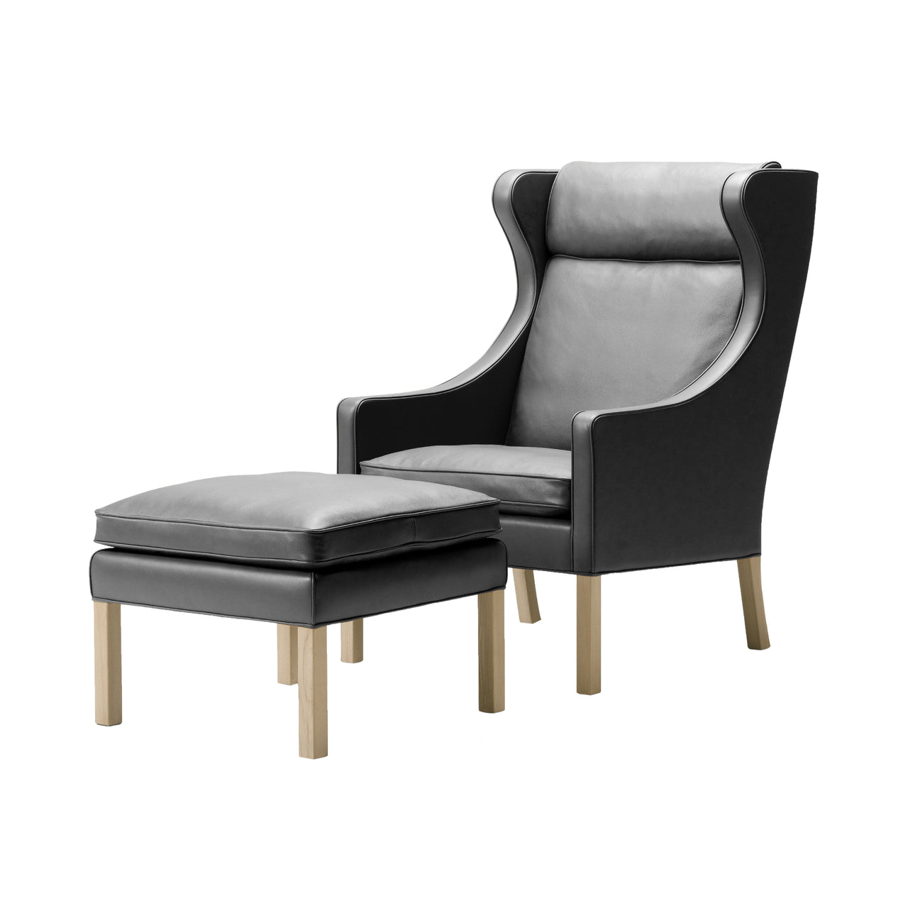 Mogensen 2204 Wing Chair: Lacquered Oak + With Footstool