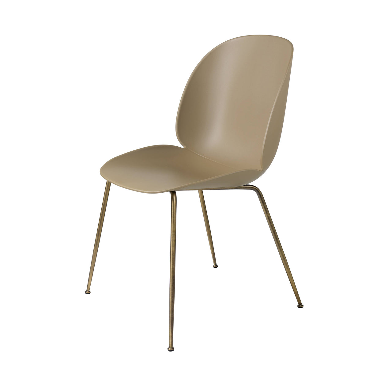 Beetle Dining Chair: Conic Base + Pebble  Brown + Antique Brass + Felt Glides