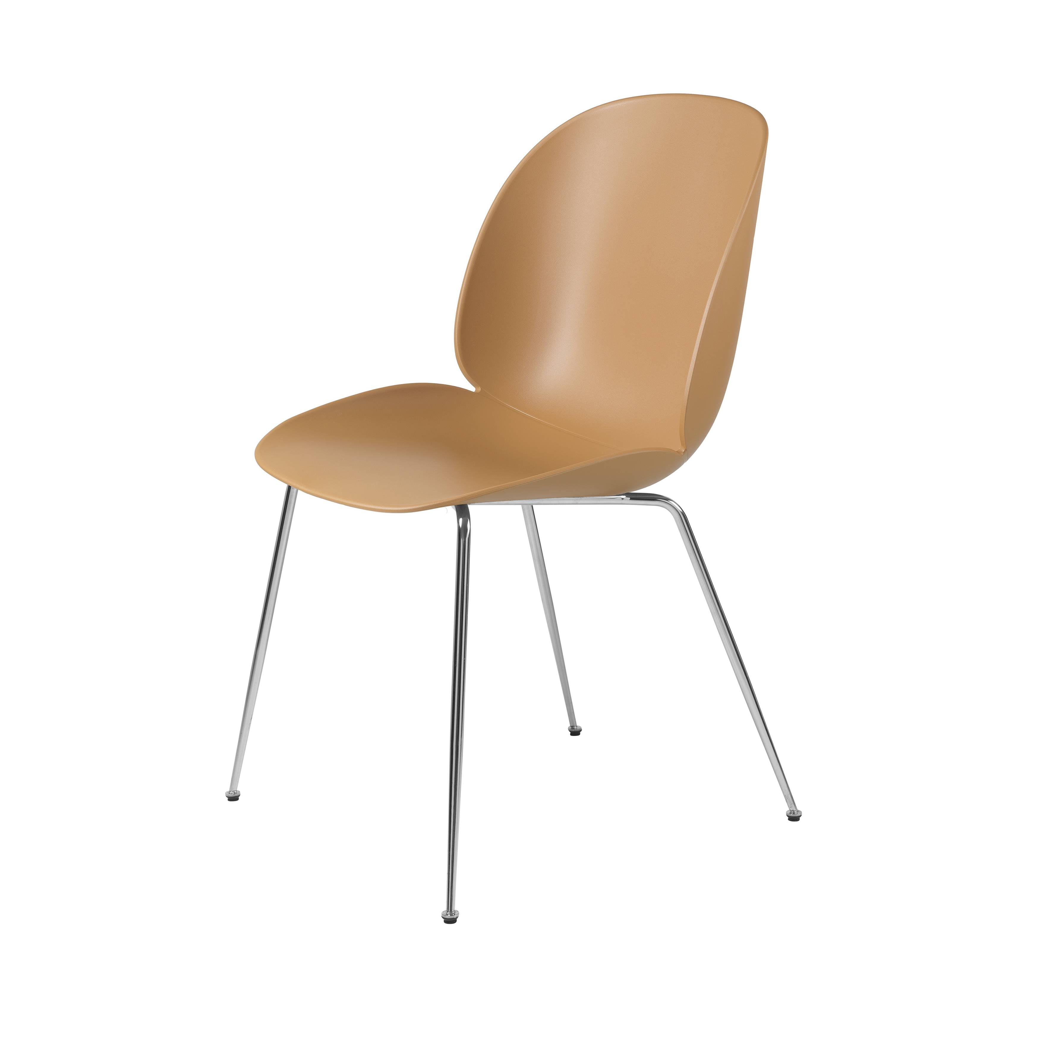 Beetle Dining Chair: Conic Base + Amber Brown + Chrome + Felt Glides
