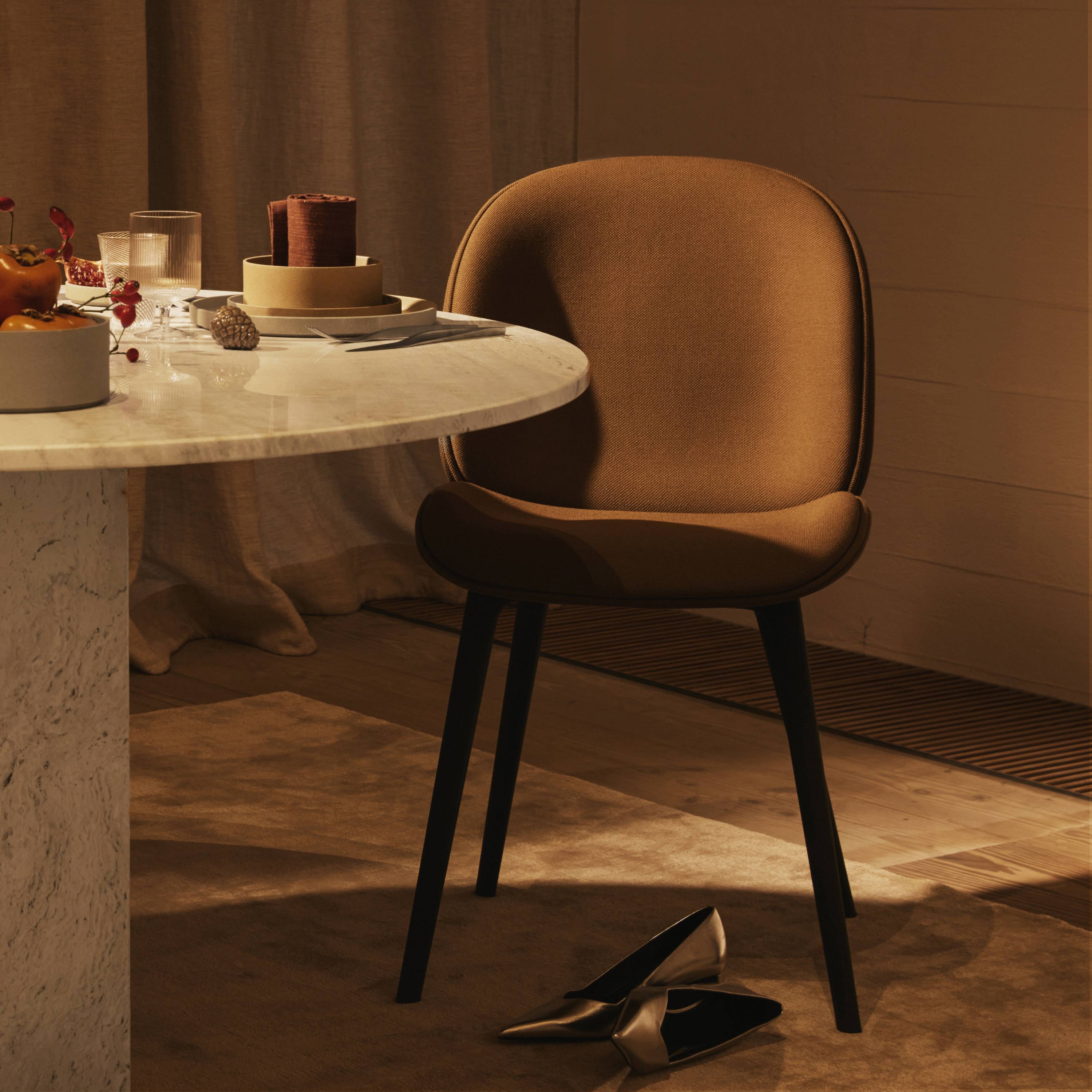 Beetle Dining Chair: Black Plastic Base + Fully Upholstered