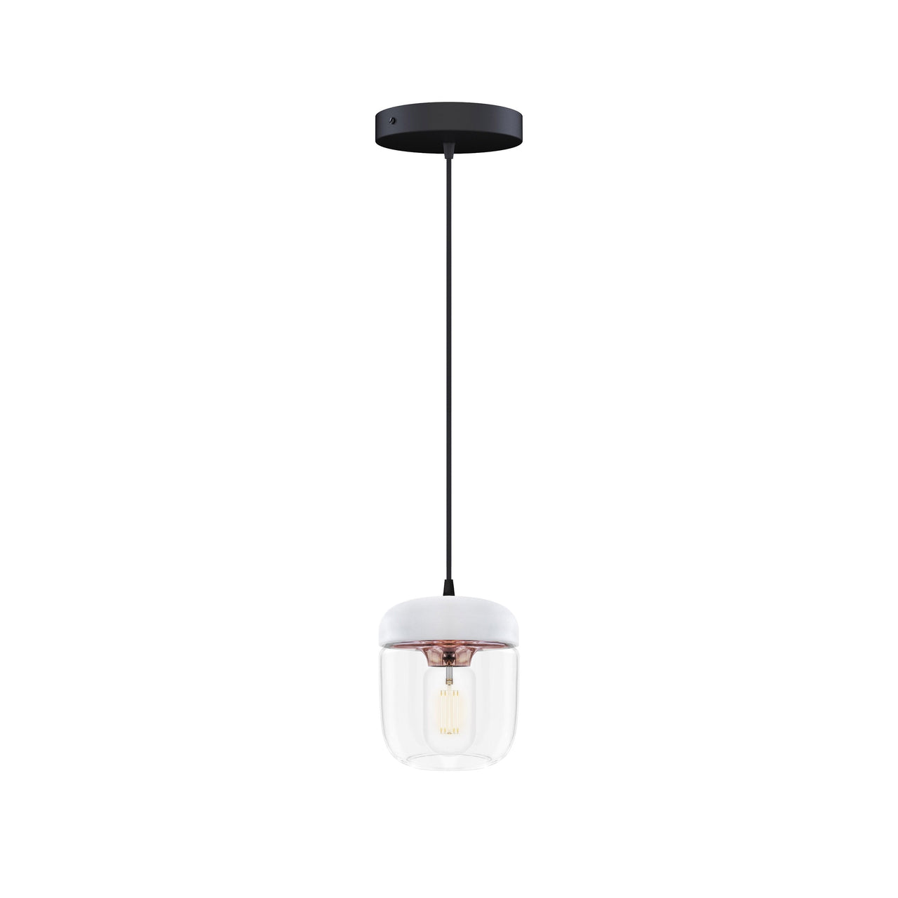 Acorn Pendant: White + Polished Copper + Black (Canopy)
