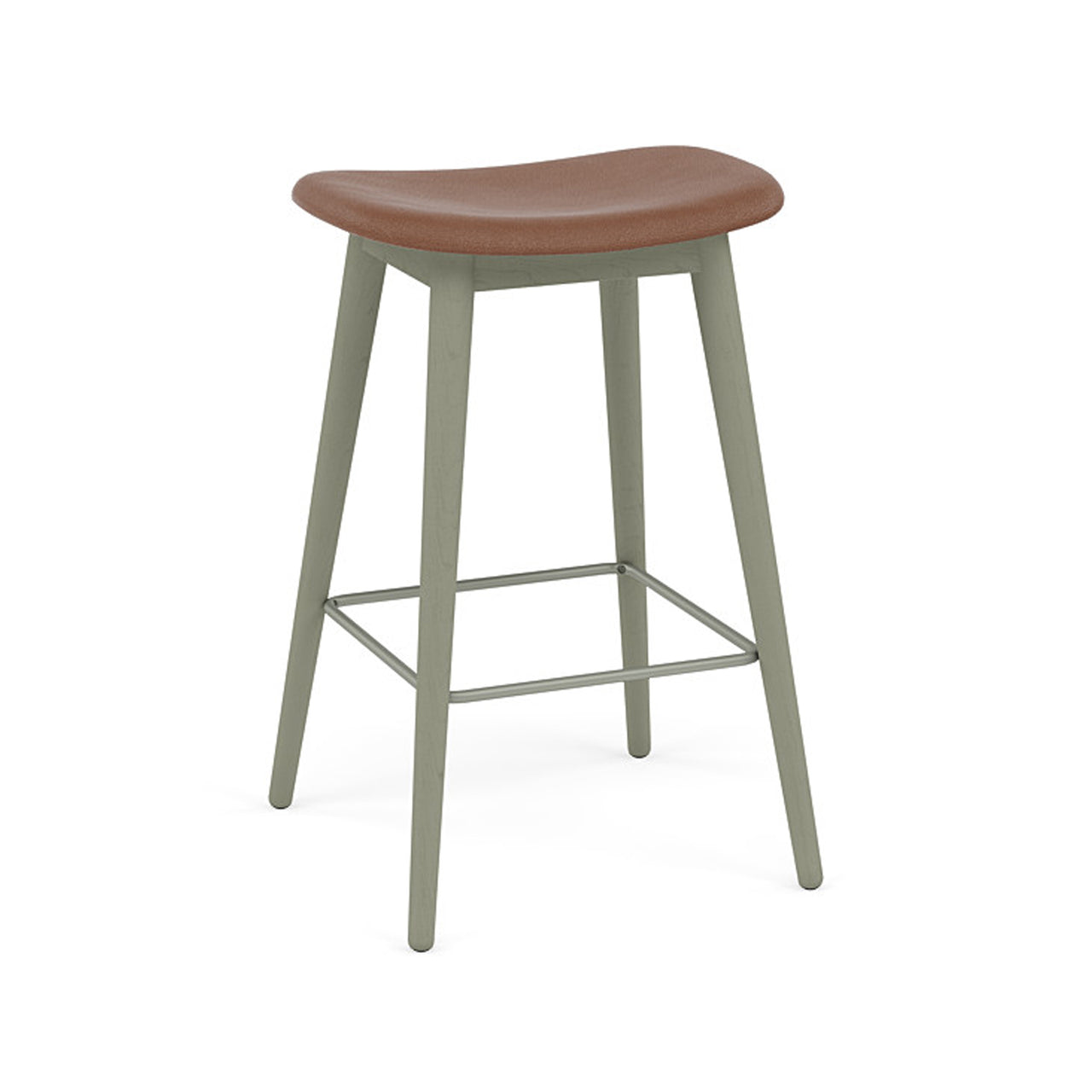 Fiber Bar + Counter Stool: Wood Base + Upholstered + Counter + Dusty Green