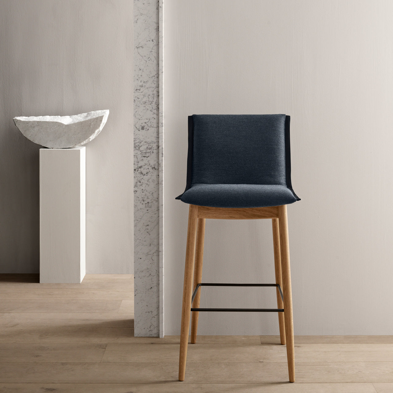 E006 Embrace Bar Stool: Black Powder-coated Steel + Black Edging Strip
