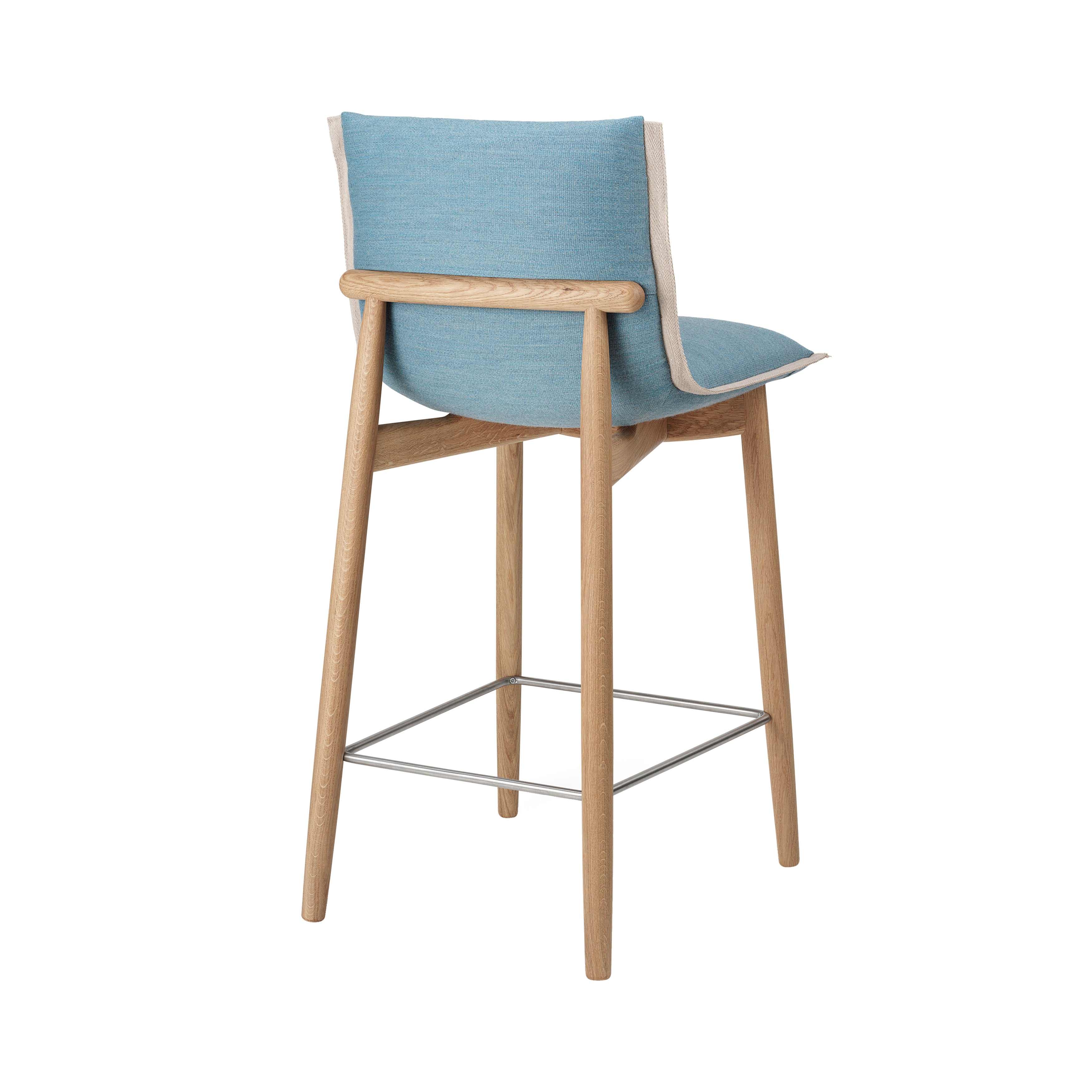 E007 Embrace Counter Stool: Stainless Steel + Natural Edging Strip + Oiled Oak