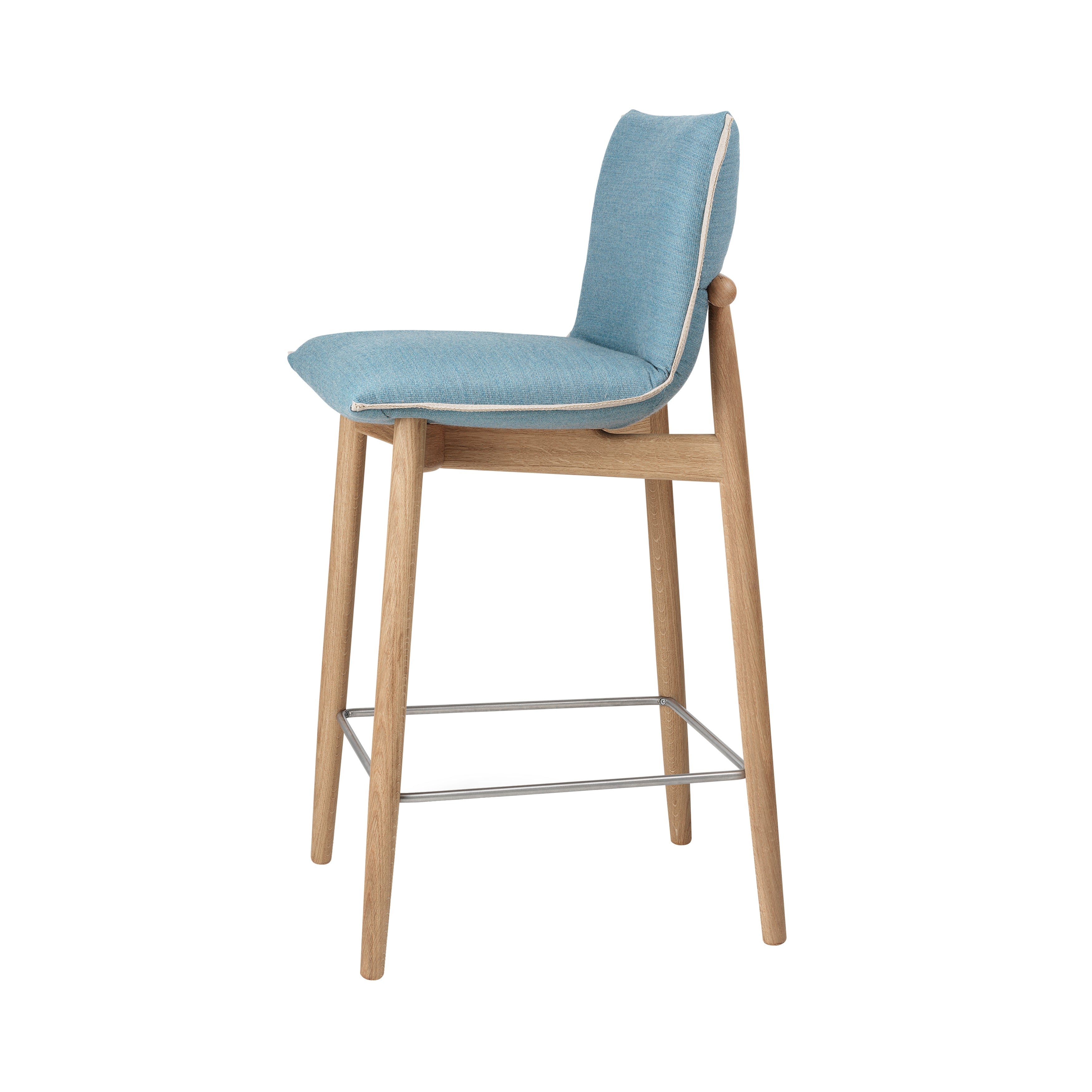E007 Embrace Counter Stool: Stainless Steel + Natural Edging Strip + Oiled Oak