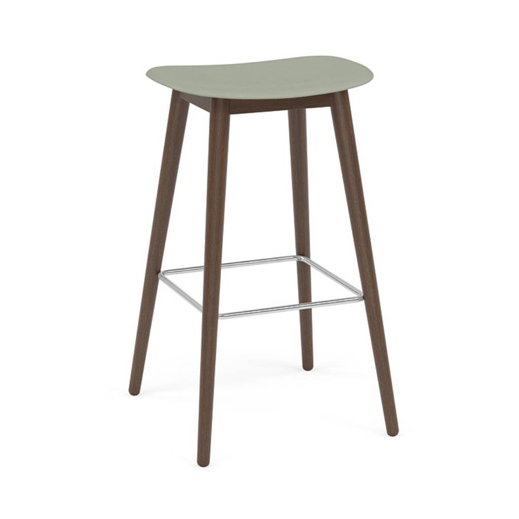 Fiber Bar + Counter Stool: Wood Base + Bar + Stained Dark Brown + Dusty Green