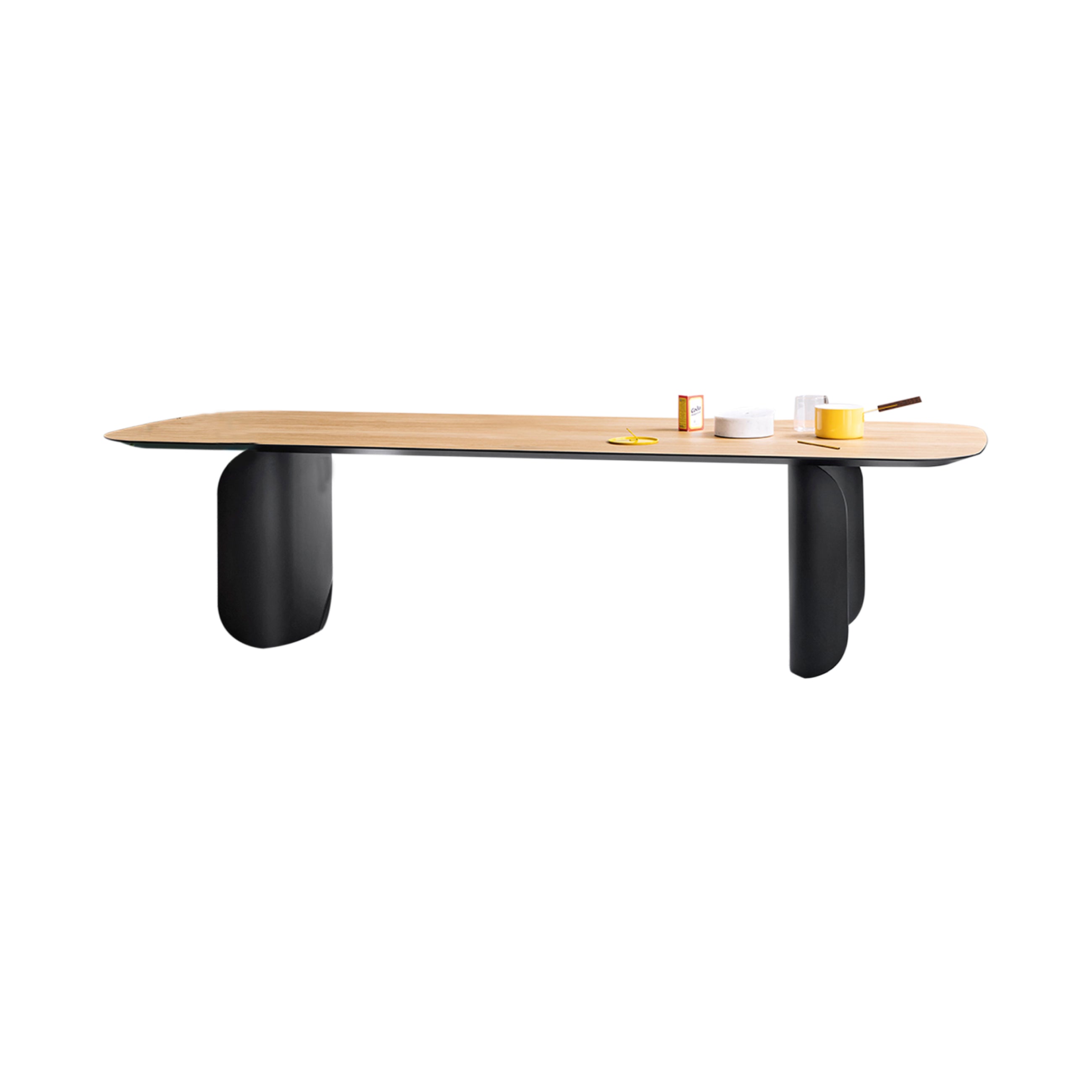 Barry Rectangular Table: Small + Flamed Oak + Lacquered Black