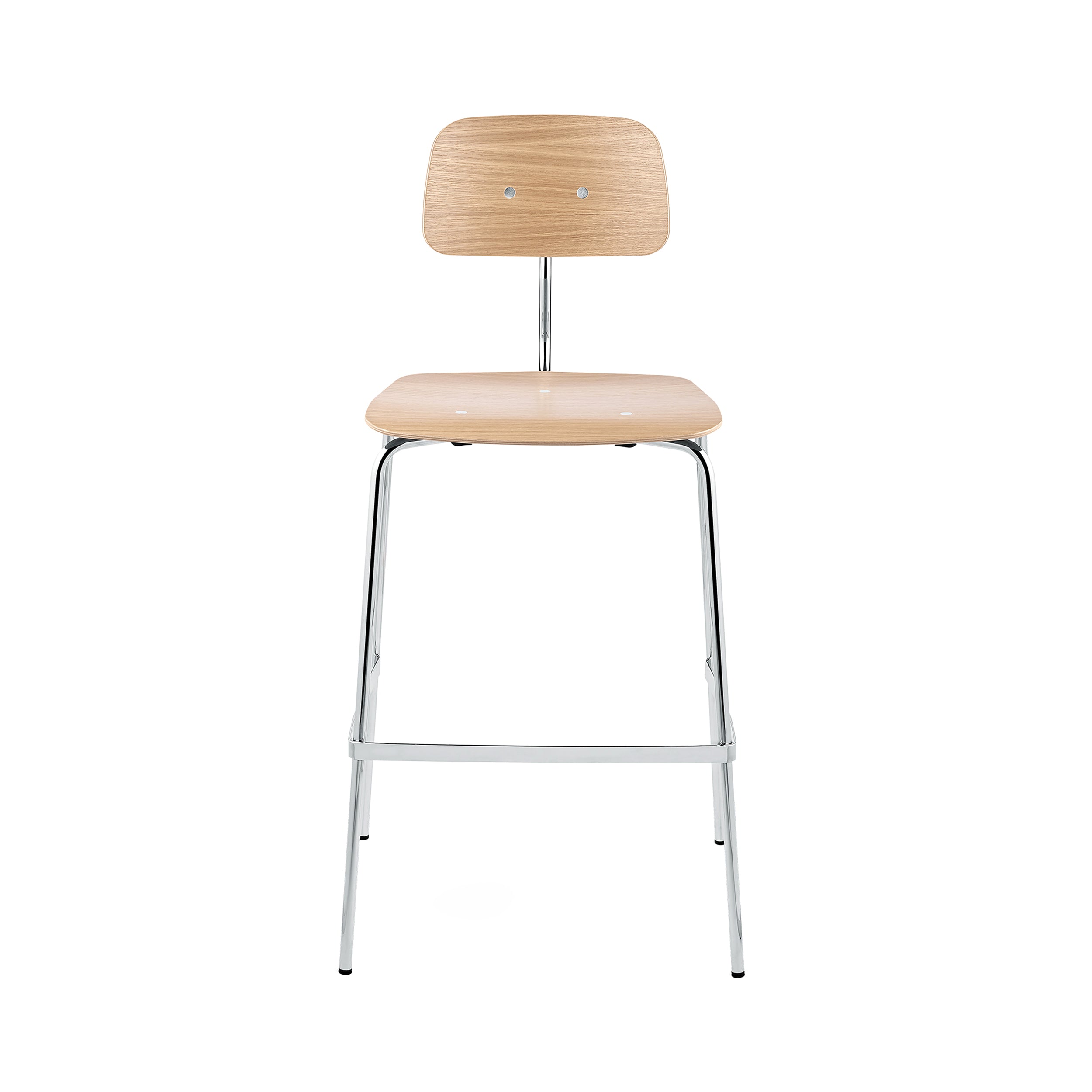 Kevi 2062 Bar Chair: 4-Legs + Oak Veneer + Polished Chrome