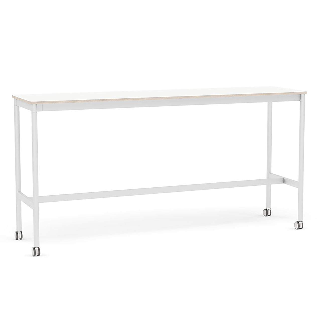Base High Table with Castors: 190 + White Laminate + Plywood Edge + White