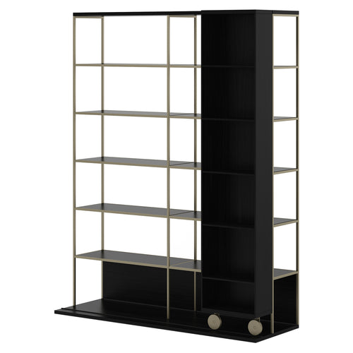 Literatura Selection Shelf: Composition 3 + Ebony Stained Oak + Bronze + With Glider Shelf