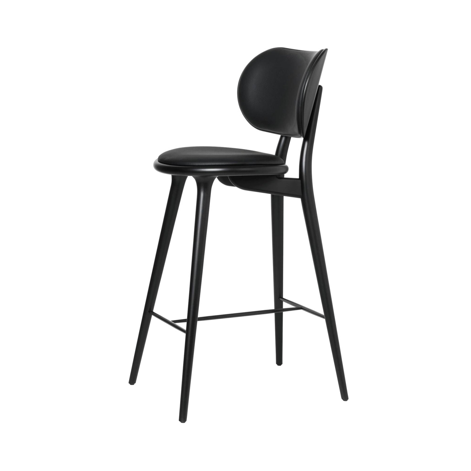 High Stool Backrest: Bar + Black Stained Beech + Black Leather