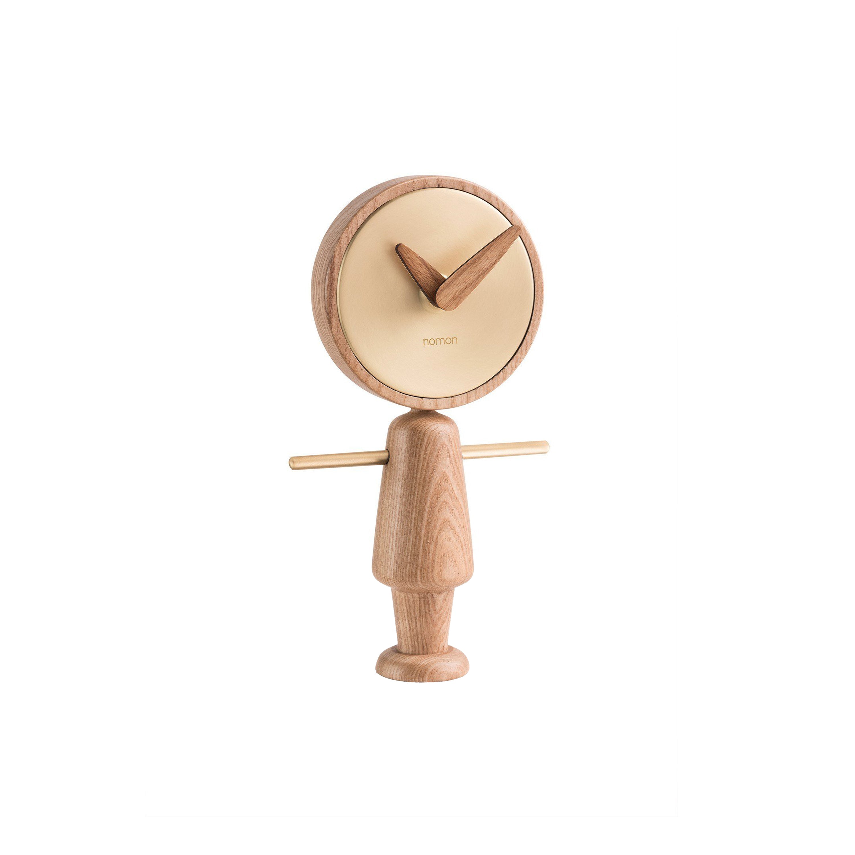 Nene Table Clock: Oak + Polished Brass