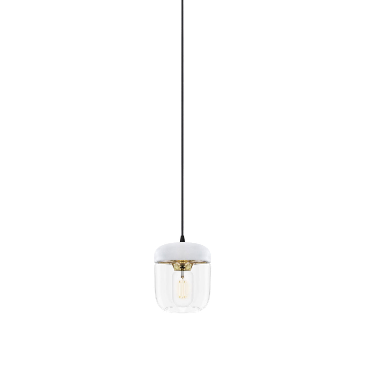 Acorn Pendant: White + Polished Brass + Black (Plug-in)
