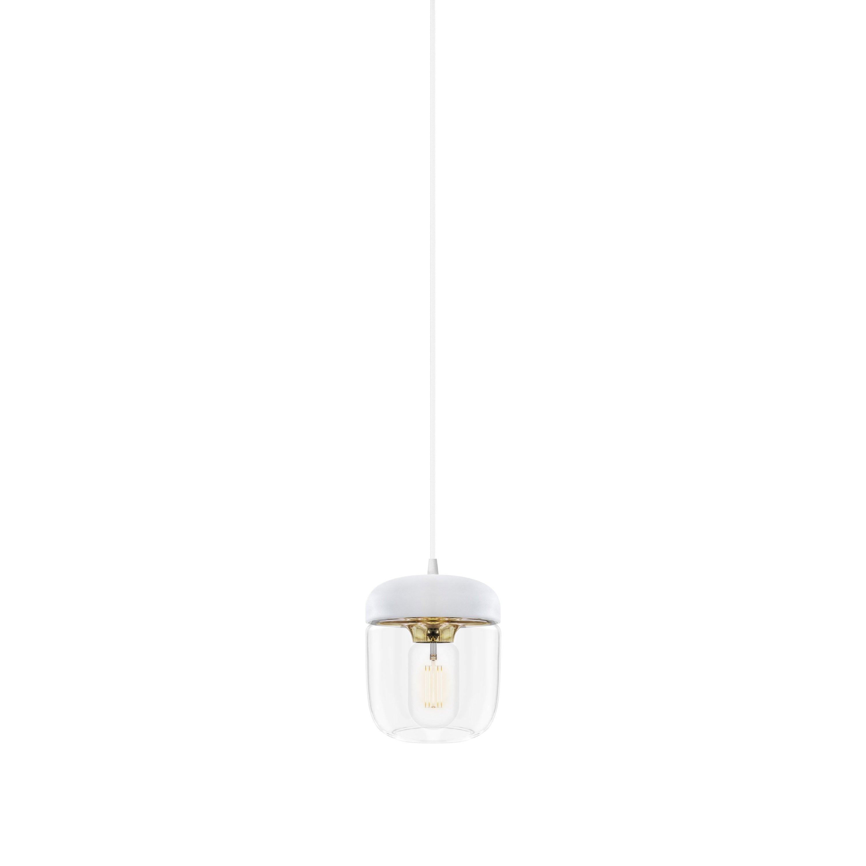 Acorn Pendant: White + Polished Brass + White (Plug-in)