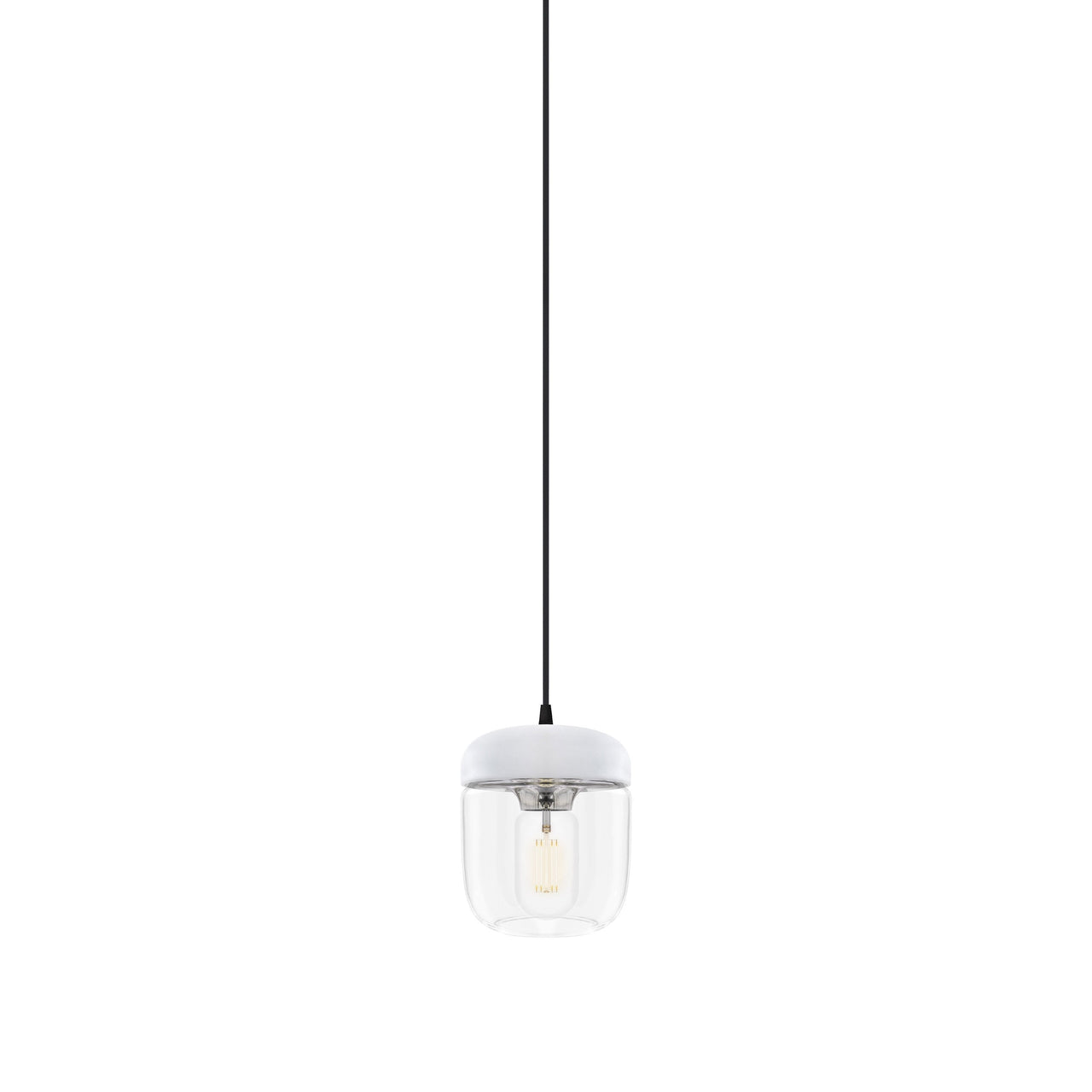 Acorn Pendant: White + Polished Steel + Black (Plug-in)
