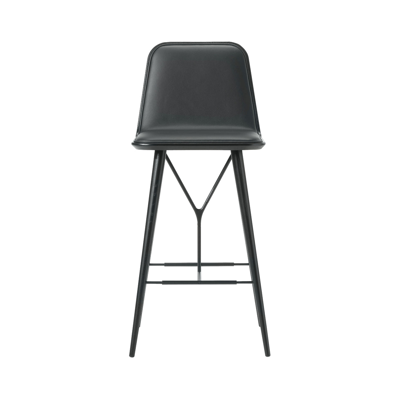 Spine Bar + Counter Stool with Back: Wood Base + Bar + Black Lacquered Ash