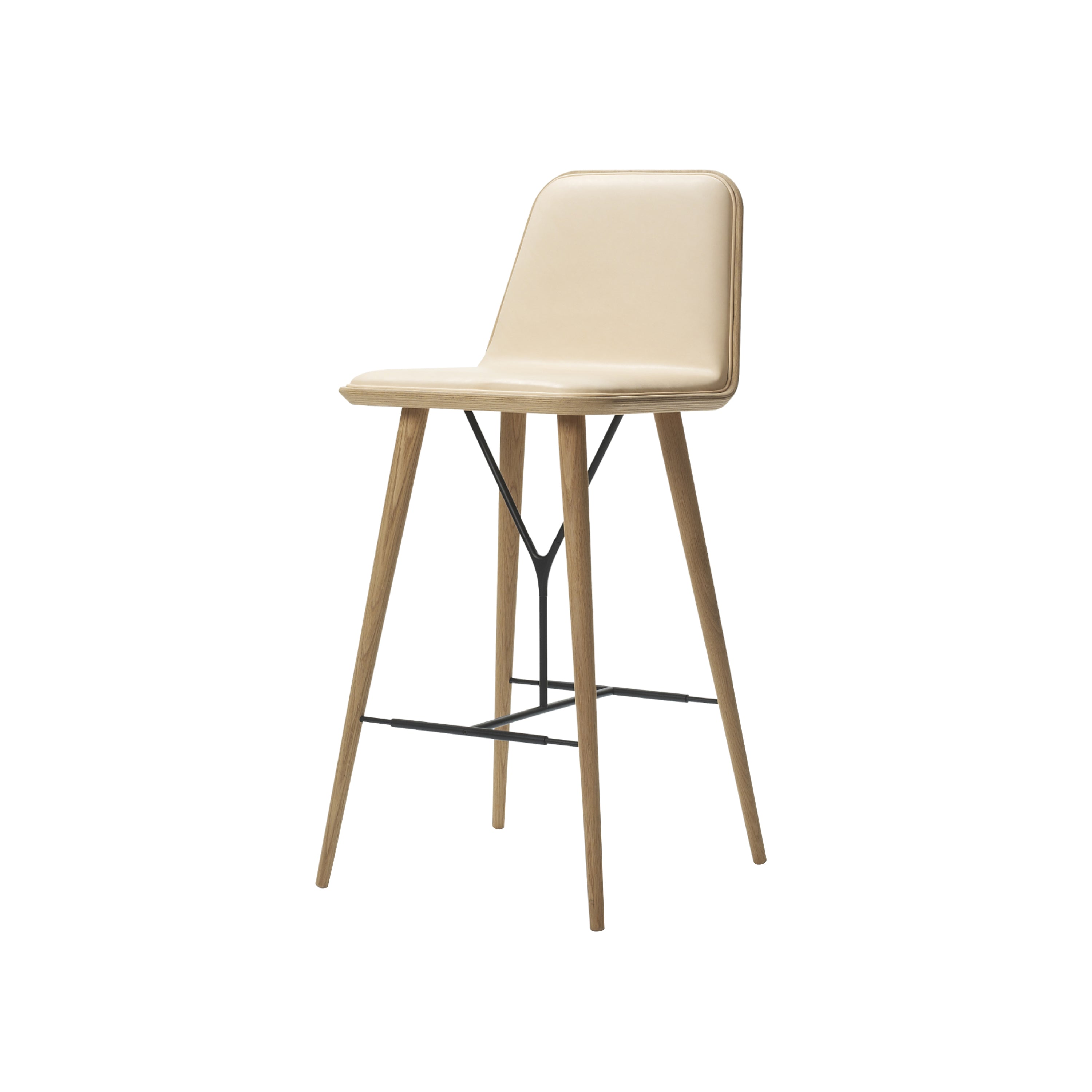 Spine Bar + Counter Stool with Back: Wood Base + Counter + Lacquered Oak