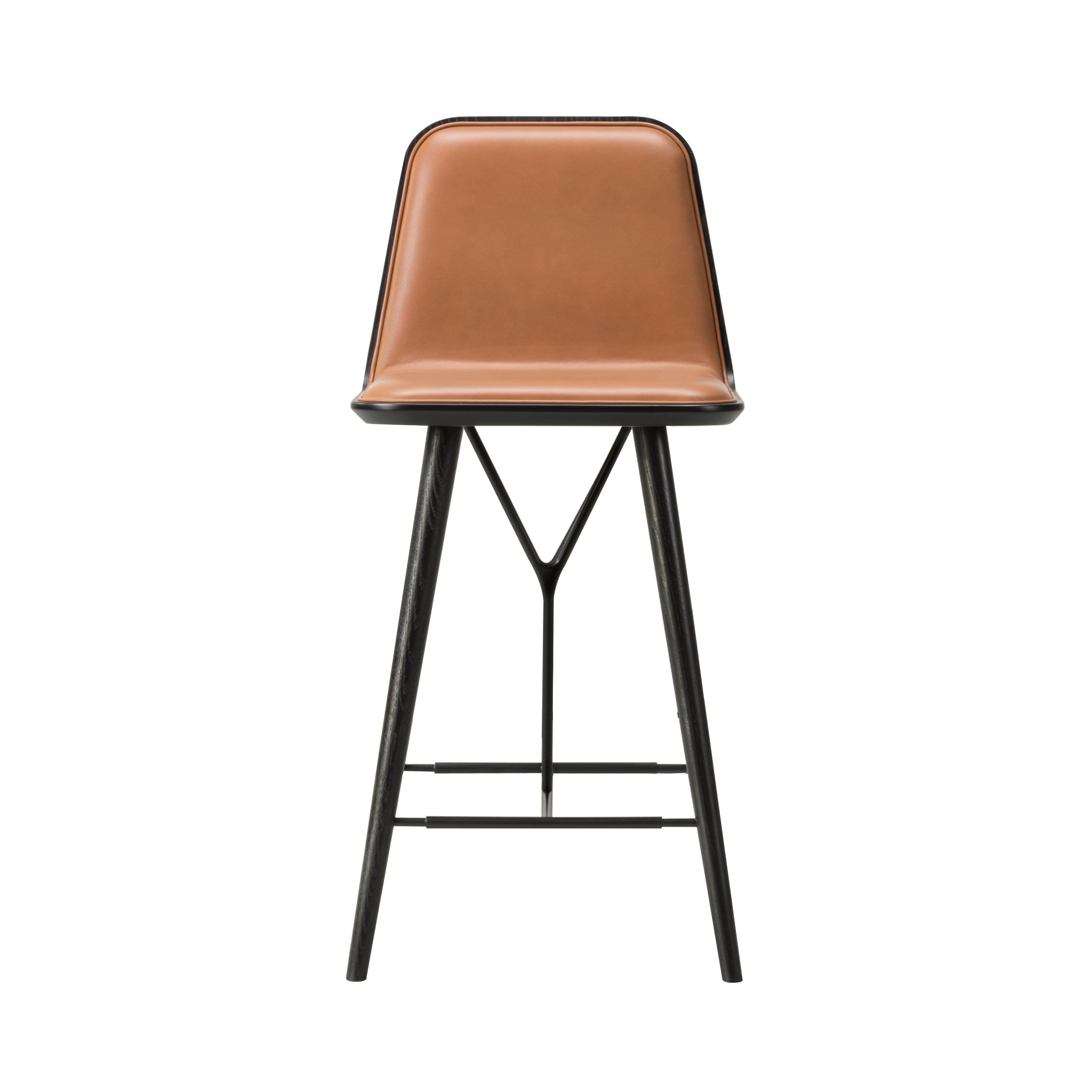 Spine Bar + Counter Stool with Back: Wood Base + Bar + Black Lacquered Ash