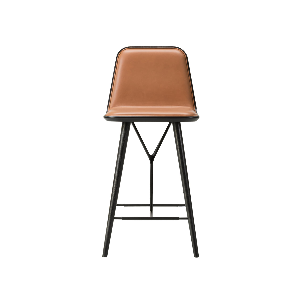 Spine Bar + Counter Stool with Back: Wood Base + Counter + Black Lacquered Ash