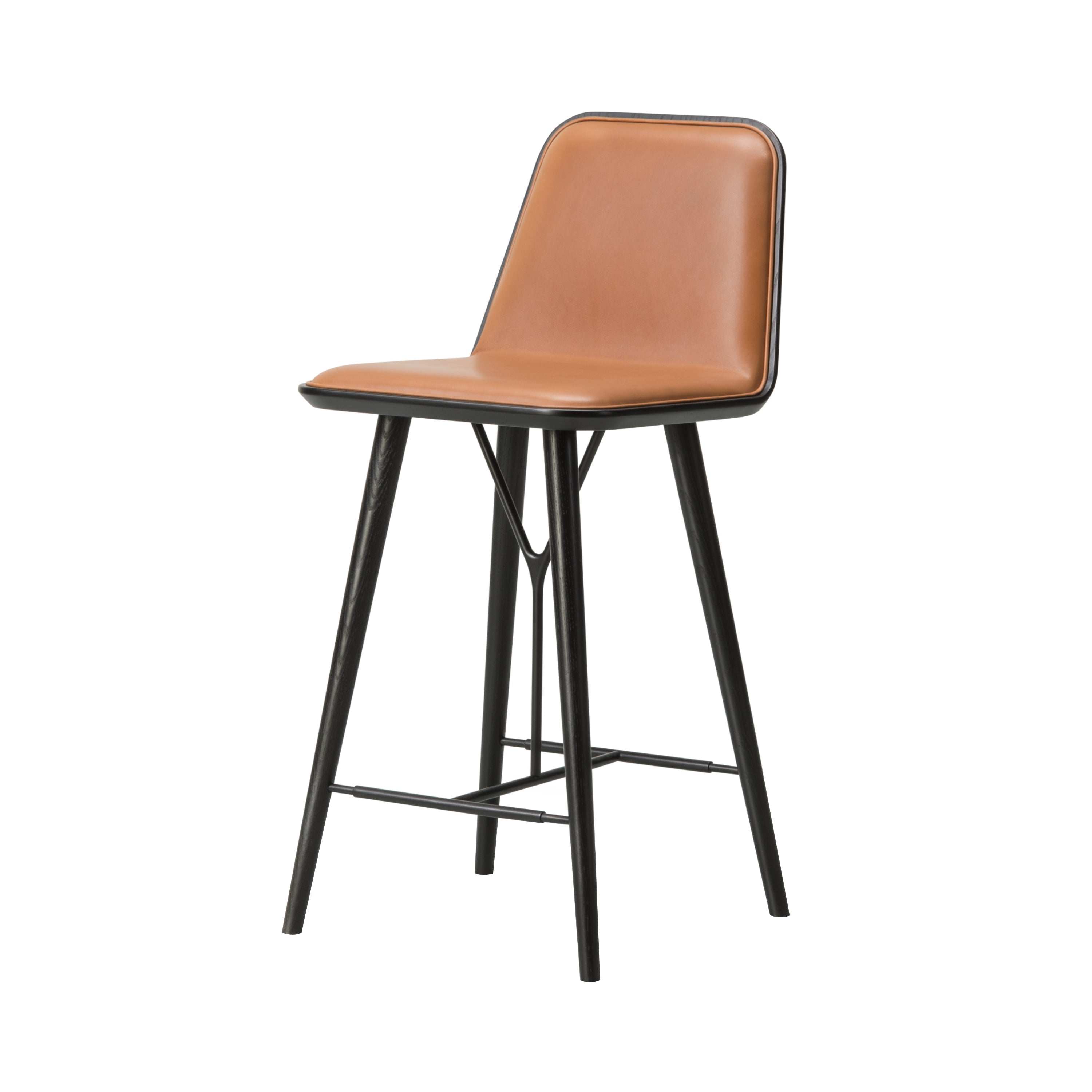 Spine Bar + Counter Stool with Back: Wood Base + Bar + Black Lacquered Ash