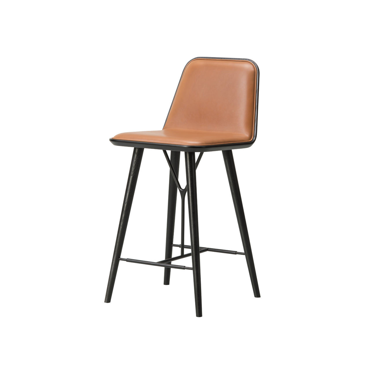 Spine Bar + Counter Stool with Back: Wood Base + Counter + Black Lacquered Ash