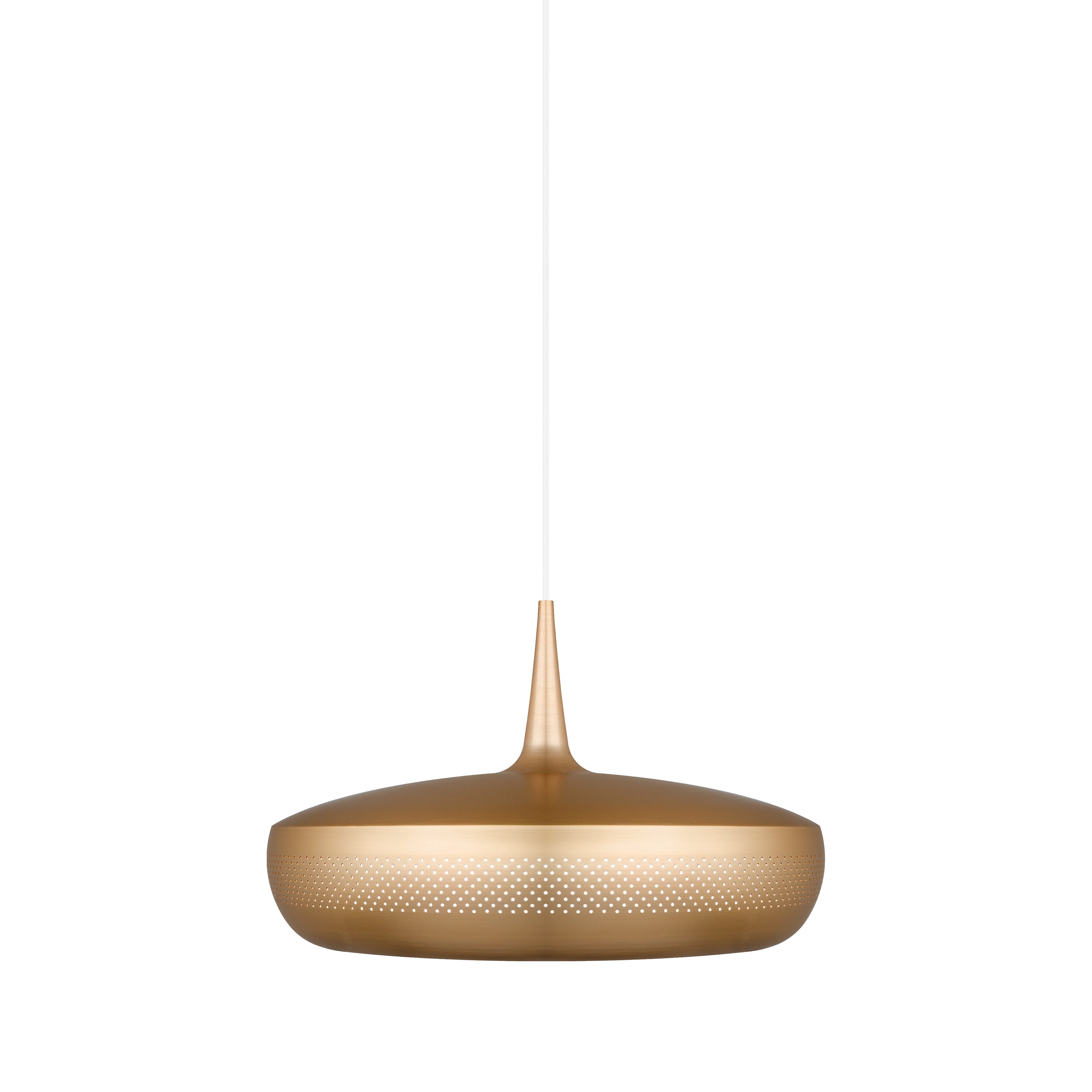 Clava Dine Pendant: Brushed Brass + White + Plug-in