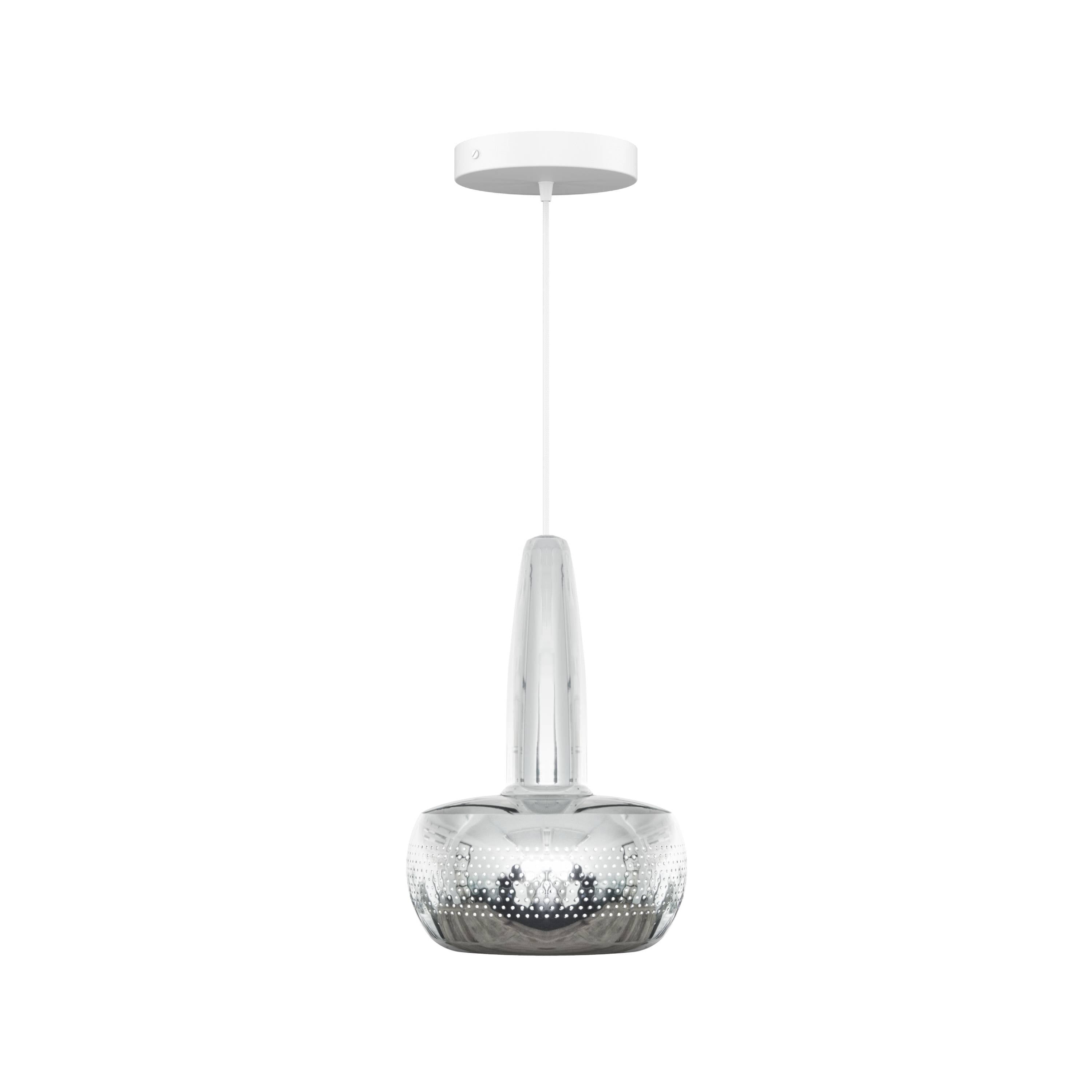 Clava Pendant: Polished Steel + White + Canopy