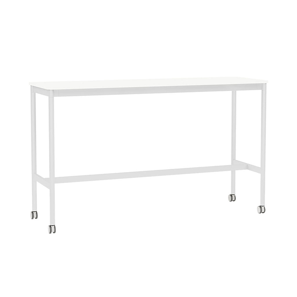 Base High Table with Castors: 160 + Low + Narrow + White Laminate + White ABS Edge + White